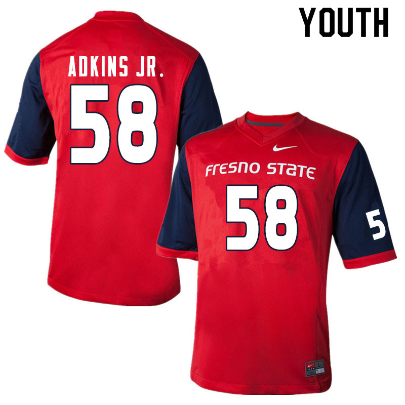 Youth #58 Dante Adkins Jr. Fresno State Bulldogs College Football Jerseys Sale-Red - Click Image to Close